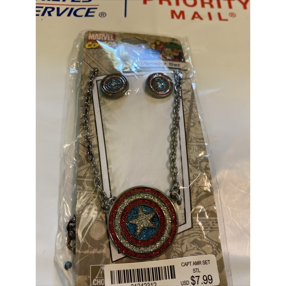 Marvel Comics Captain America Necklace and‎ Earring Set